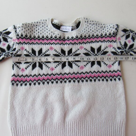 Girls Winter Fairisle White/Pink Frosty Floral Patterned Knit Sweater Size M 7/8 - Picture 5 of 7